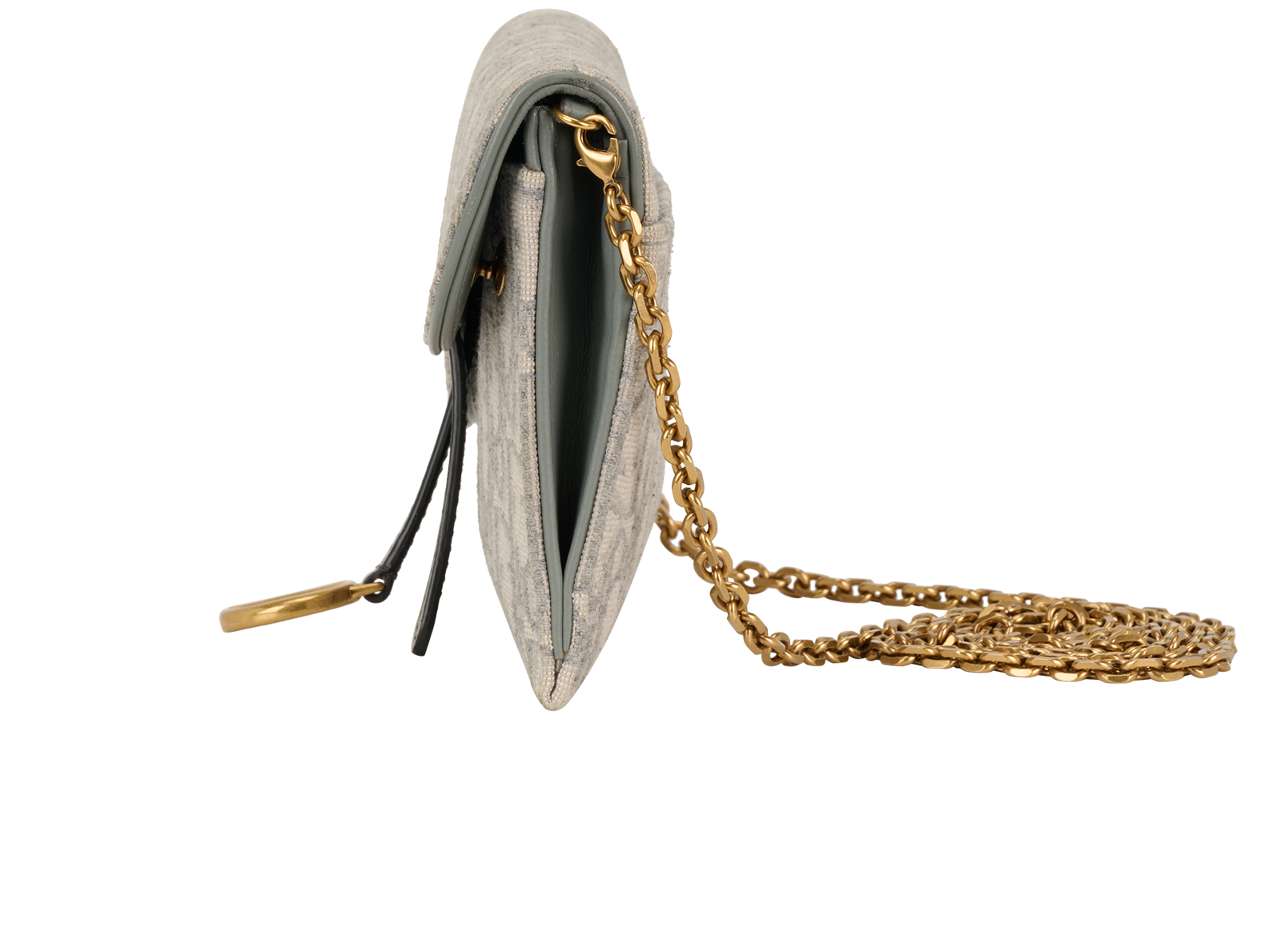 Saddle Pouch With Chain, &pound;695, Handbags, Grey, Canvas, Bottom view